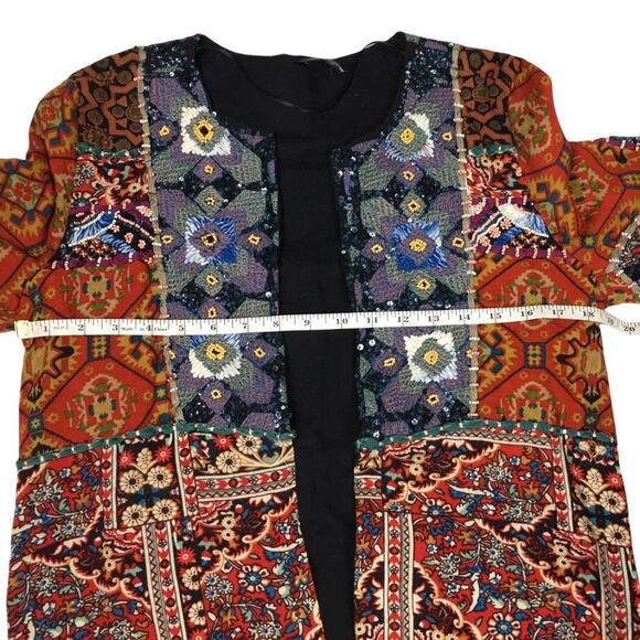 Zara Trafalulc Jacket Multi-Color Beaded Patchwork 3/4 Sleeve Cotton Women's M - Picture 6 of 14
